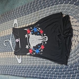 See through black patriotic muscle shirt, tie at bottom